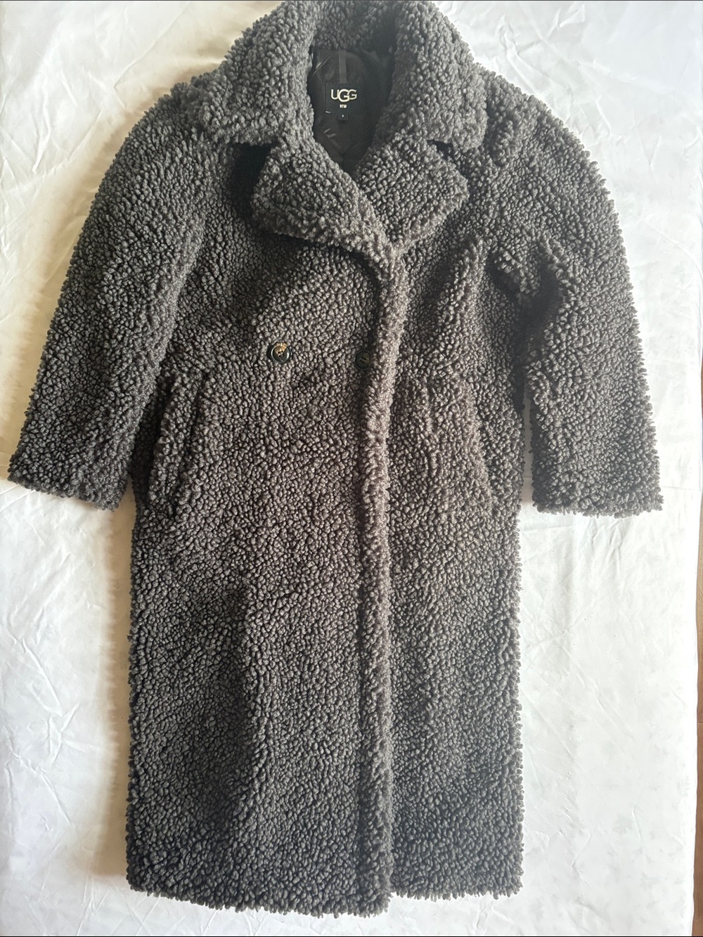 UGG Women's Long Plush Teddy Gertrude Coat in Ink Gray